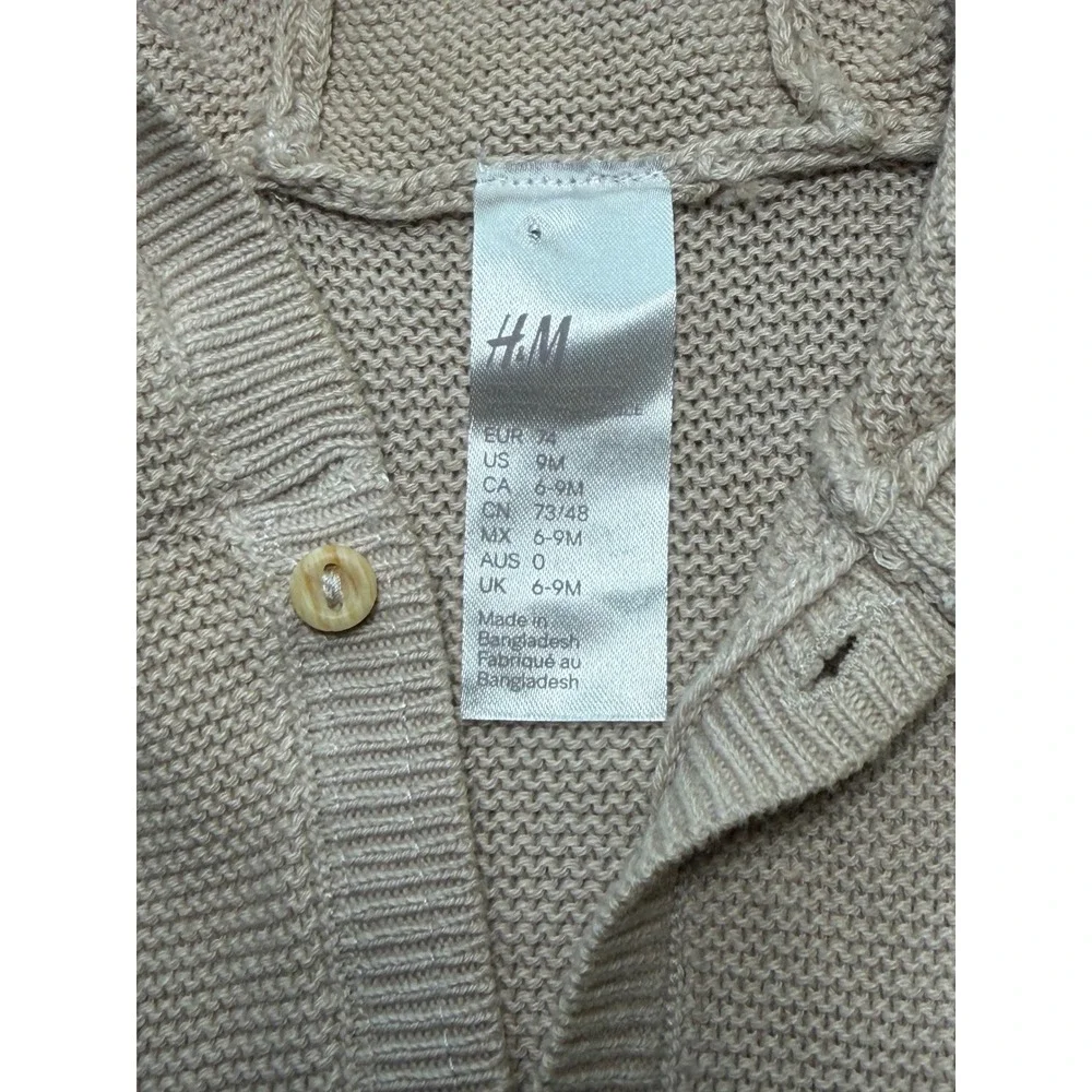 HM Baby Beige Organic Cotton Knit Hooded Cardigan Sweater Bear Ears 9M 1160413